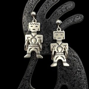 Wheeler Southwestern Sterling Silver Hoop Dancer Kachina Dangle Earrings